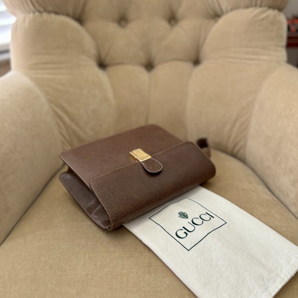 VTG Auth GUCCI Genuine Boar Pigskin Leather UNISEX Wristlet Clutch Bag - Picture 3 of 6